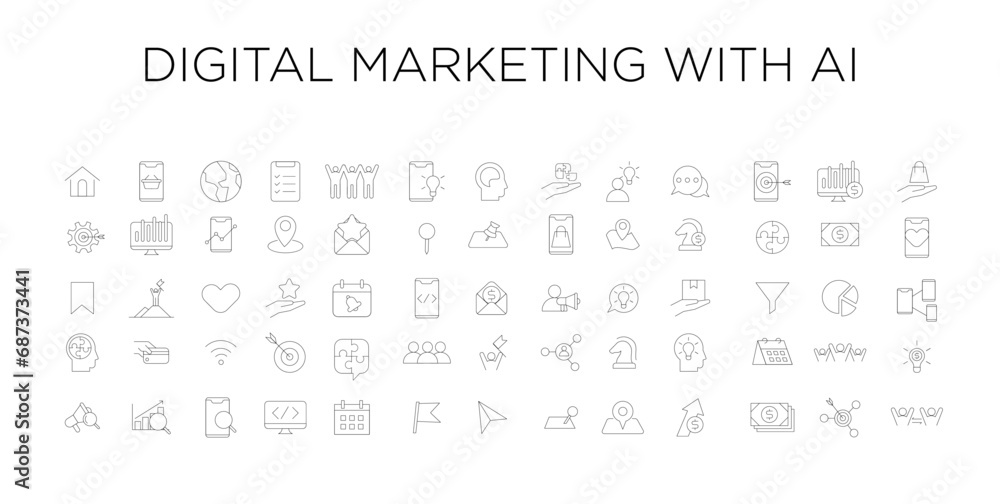 Digital Marketing with  AI icon set collection