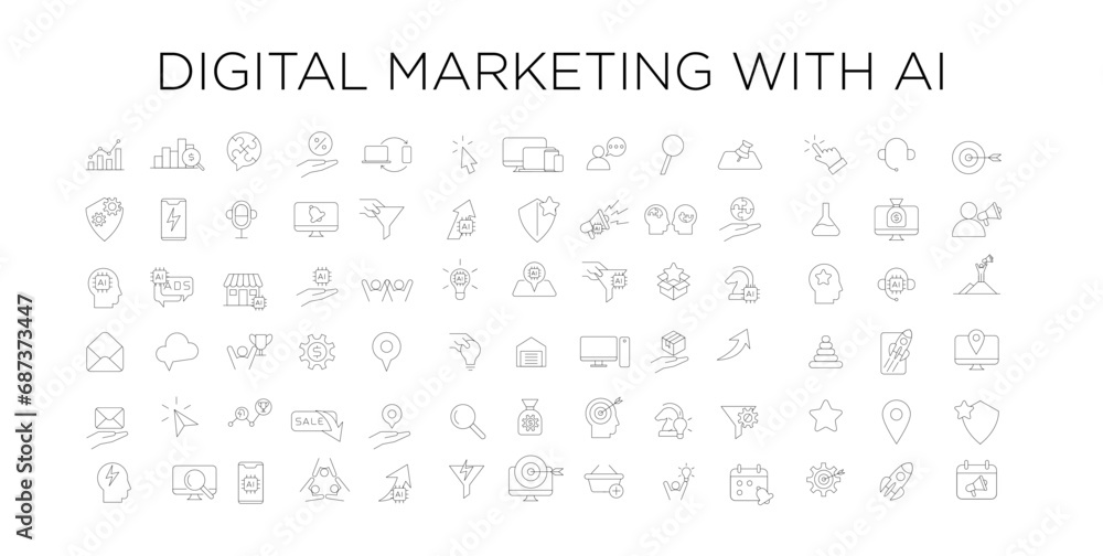 Digital Marketing with AI icon set collection Digital Marketing with AI icon set collection