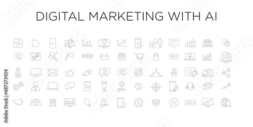 Digital Marketing with AI icon set collection