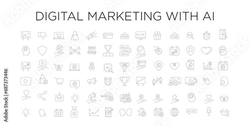 Digital Marketing with AI icon set collection