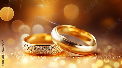 Golden rings on a golden shiny background.