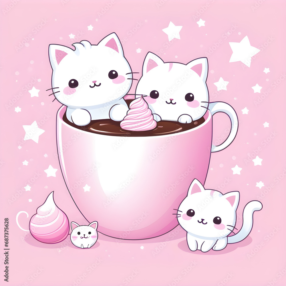 Pink kitty tea cup vector