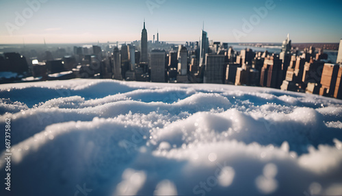 Aerial View of New York City Winter Landscape with Snow