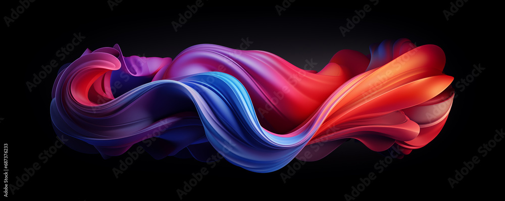 Abstract trendy 3D wave blue, purple, pink wavy element. Lines and stripes glowing neon futuristic mobile logo banner background. Modern digital effect, dynamic energy flow graphic resource by Vita - obrazy, fototapety, plakaty 