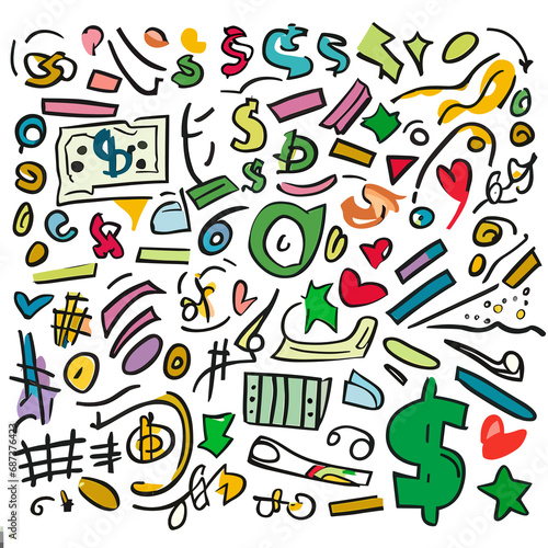 An artistic portrayal of various currencies as drawn by children, turning coins and bills into a canvas of colorful patterns that reflect the unique perspectives of young artists.