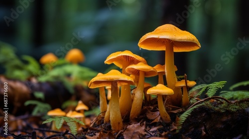 Group of chanterelle mushroom in the wood, CANTHARELLUS 