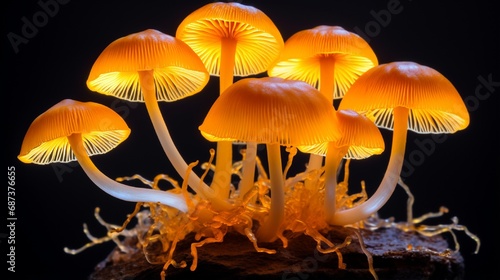Group of chanterelle mushroom neon view in the space, CANTHARELLUS 
