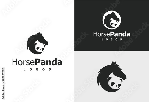 horse and panda bear negative space logo