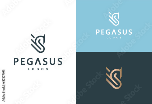 Pegasus Vector Logo Template illustrator with line style,pegasus monogram logo
