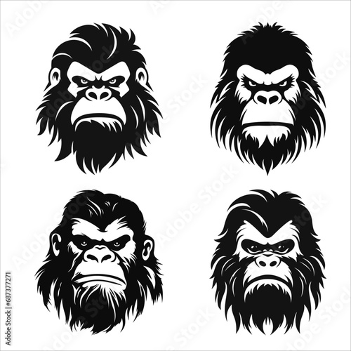 Set Of Bigfoot Face Black Color Vector Illustration