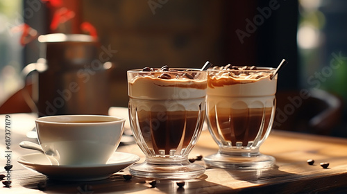 latte in glass HD 8K wallpaper Stock Photographic Image 