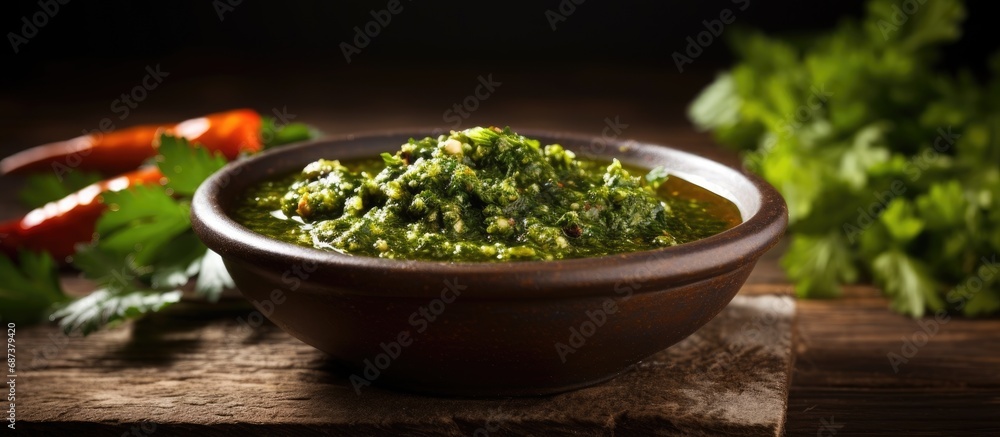 Chimichurri Sauce in a Homemade Bowl Chimichurri Sauce in a Homemade Bowl