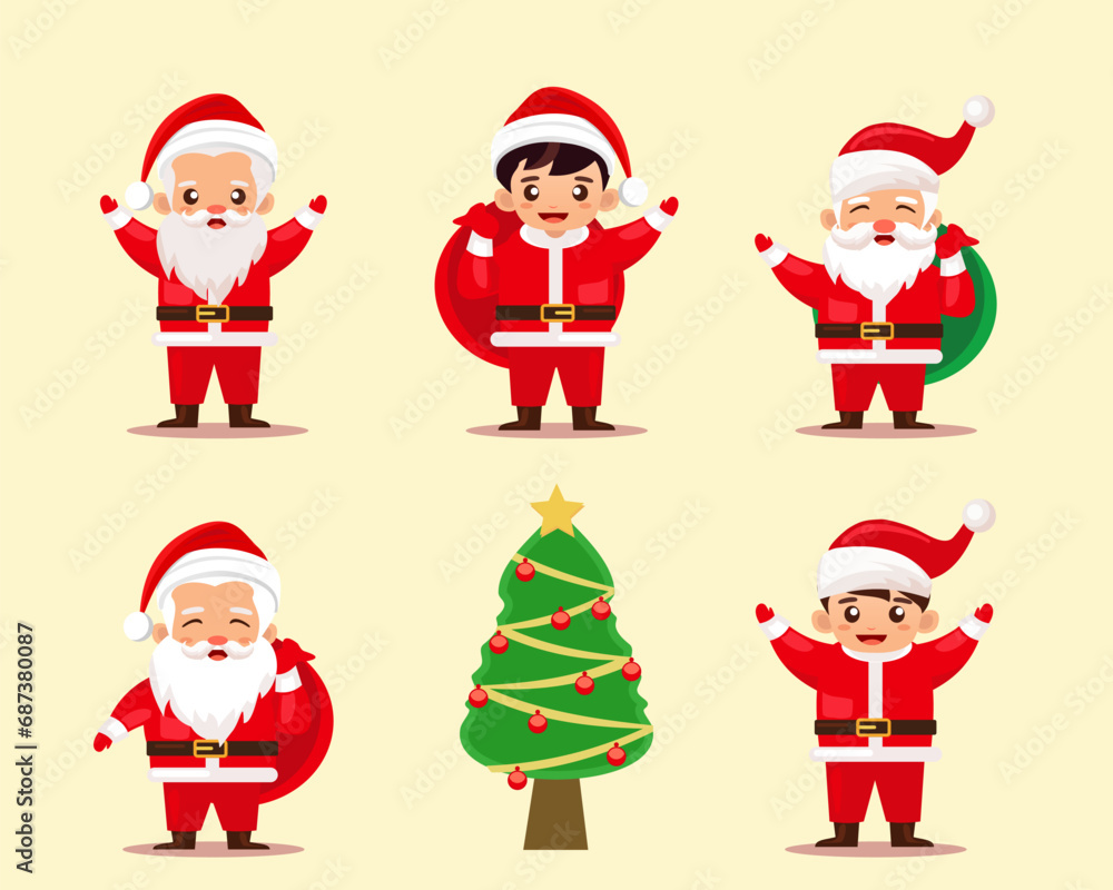 Collection of Cute Christmas Santa Claus isolated. Christmas Set of Cheerful, funny Santa clause for winter holidays. Happy Santa Claus cartoon character ready new year. vector Collection of Cute Christmas Santa Claus isolated. Christmas Set of Cheerful, funny Santa clause for winter holidays. Happy Santa Claus cartoon character ready new year. vector