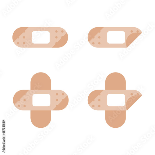 Set brown adhesive plaster bandage elastic medical tape icon flat vector design
