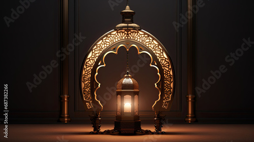 ornate ramadan lantern and an ornamental frame. lamp with arabic decoration. concept for islamic celebration day ramadan kareem.