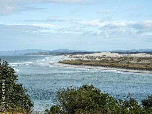 Mangawhai harbour inlet and sand dunes © Emagnetic