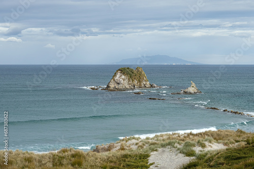 Sentinel Rock at Mangawhai Heads surf beach