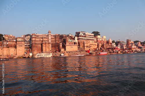 Fototapeta Varanasi an ancient city on the bank of river Ganga, Popular tourist destination in India,Old and heritage bulding