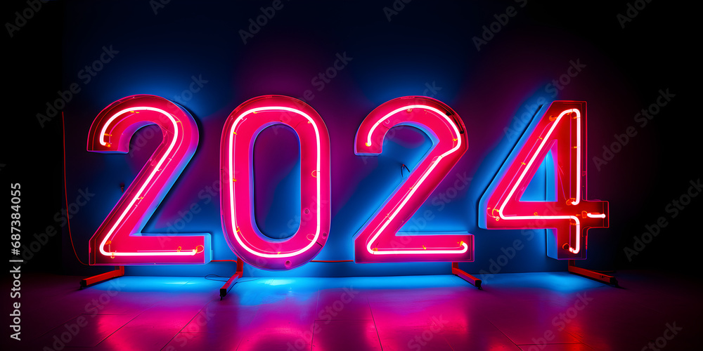 2024 new year neon light sign background 2024 new year neon light sign background