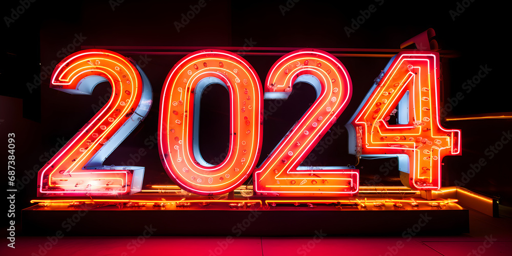 2024 new year neon light sign background 2024 new year neon light sign background