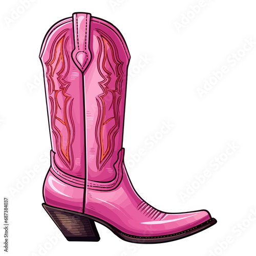 Pink cowboy boot with girlish starry ornament decor. Cute Cowgirl's shoes.