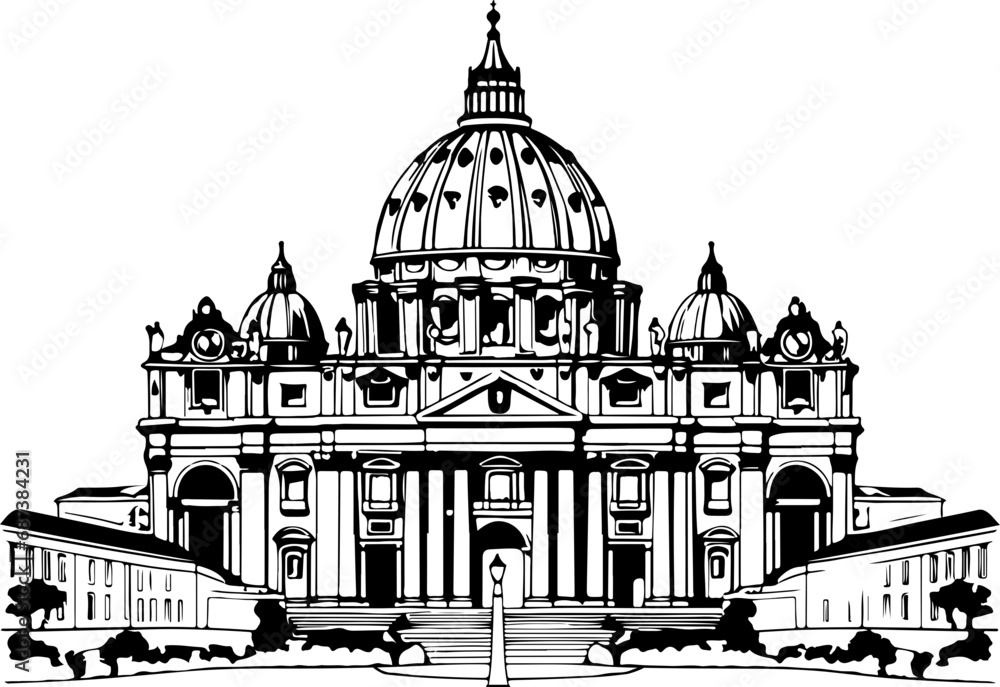 Vatican City landscape vintage sketch