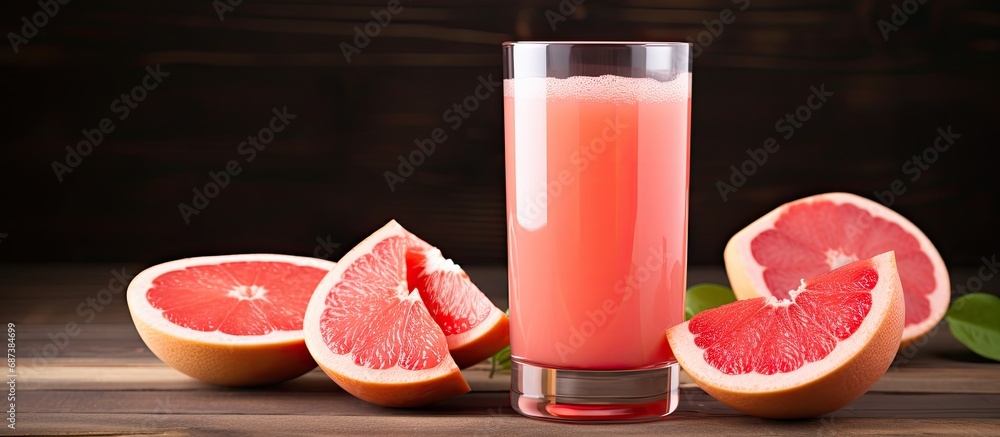 Pink grapefruit juice in a glass. Pink grapefruit juice in a glass.