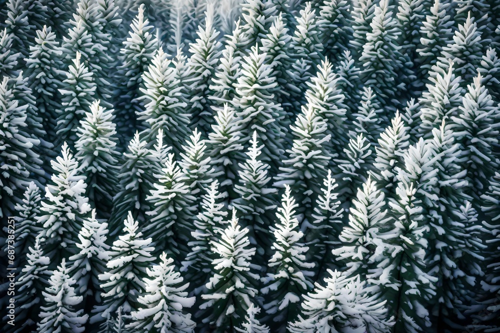 A cluster of evergreen trees dusted with snow, standing resilient against the winter chill. A cluster of evergreen trees dusted with snow, standing resilient against the winter chill.