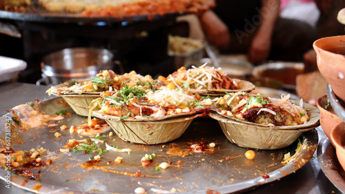  Varanasi Street food,Populer Kashi chat mashla with chatni,testy and healthy street food of Banaras photo