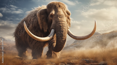Majestic mammoth in a prehistoric landscape. photo