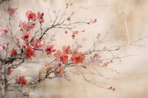 Flower cherry china nature illustration tree blossom chinese branch spring floral japanese drawing