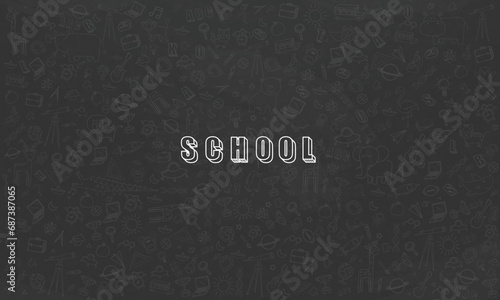 Concept of Education Home School background chalkboard with different stuff. Welcome back to school design vector.