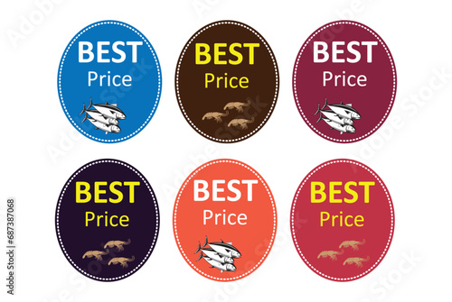 Best price shop label template. fish, prawns vector illustration