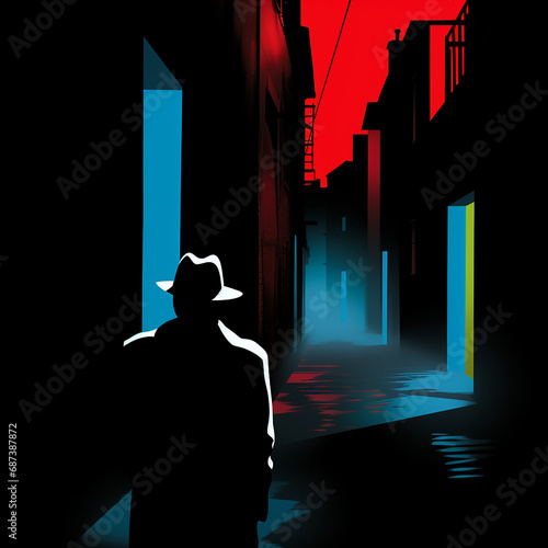Cartoon character illustration of a super sleuth in an alley