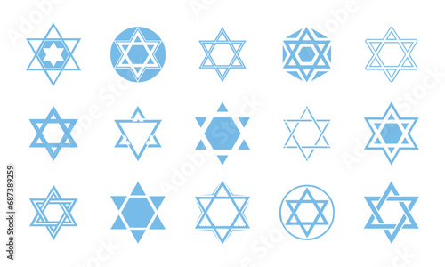 Blue Star Of David Icon Set Jewish Symbol