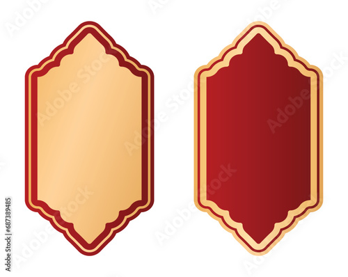 Golden red traditional Chinese new year label banner frame illustration element set