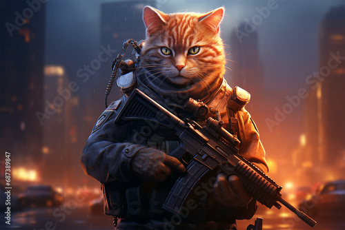 illustration of a cat becoming an armed police officer photo