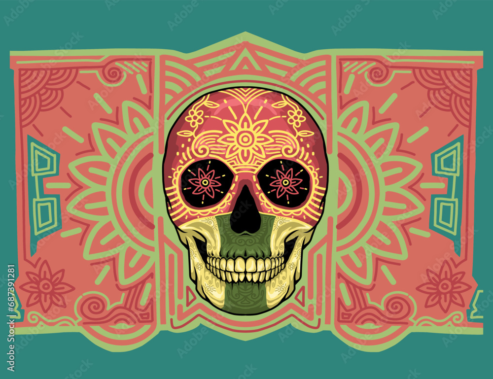 Day of The Dead colorful sugar skull with floral ornament vector good for t shirt design Day of The Dead colorful sugar skull with floral ornament vector good for t shirt design