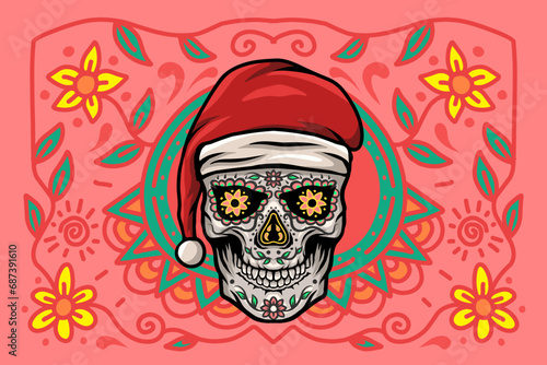 sugar skull christmas, suitable for banners, posters or stickers