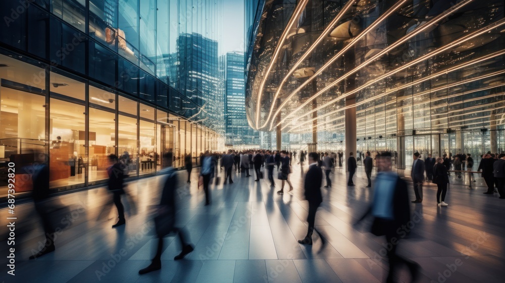 blurred image huge flow of people in a modern business center or shopping mall