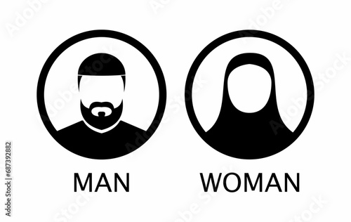 Islamic man and woman sign. Islamic bathroom and restroom symbol. 