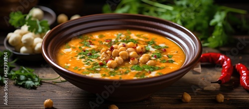 Spicy soup with chickpea and chilli pepper.