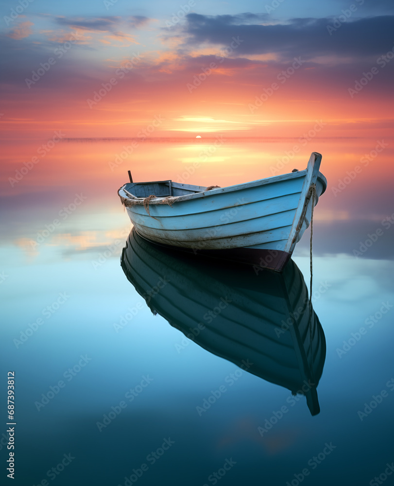 a boat sitting on the water at sunset a boat sitting on the water at sunset