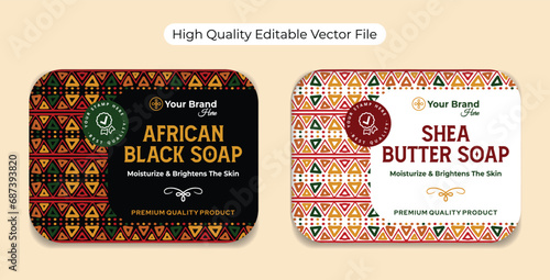 African black soap label design, Shea butter soap label design, Editable high quality vector file for printing moisturize skin soap bar design