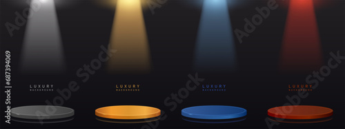 set luxury minimalist podium pedestal in black background vector design