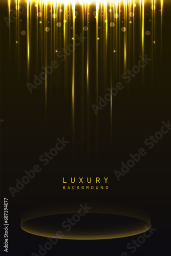 3d shiny gold luxury podium pedestal award in black background vector design. premium, elegant, luxury theme design