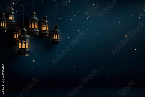 Wallpaper Mural eid al fitr greeting with lanterns on dark blue background with generative ai Torontodigital.ca