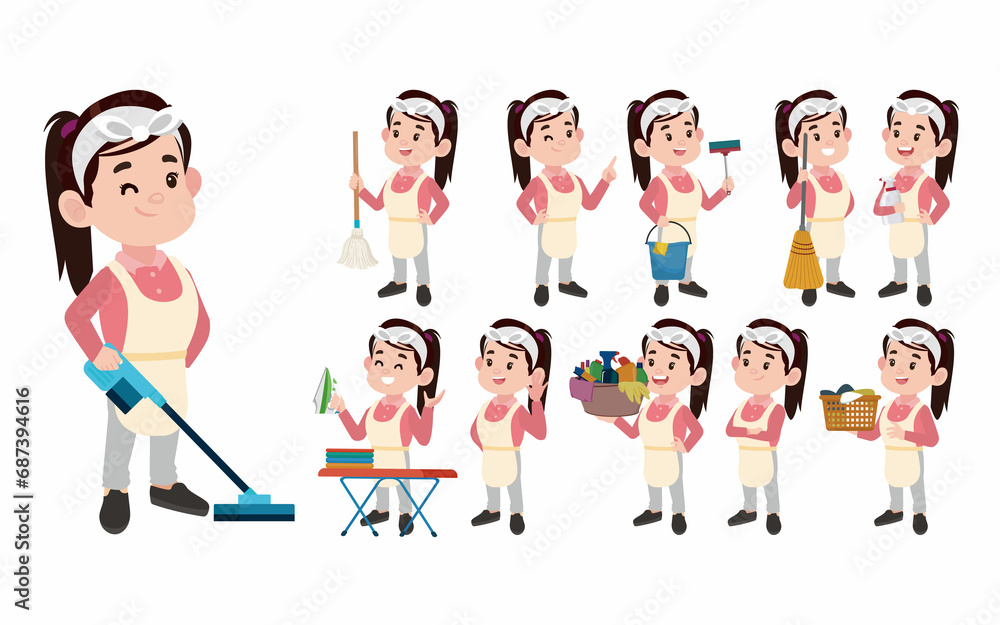 Set of cleaner with different poses