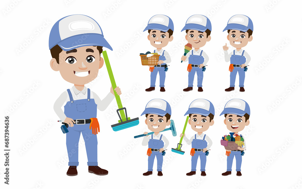 Set of cleaner with different poses Set of cleaner with different poses