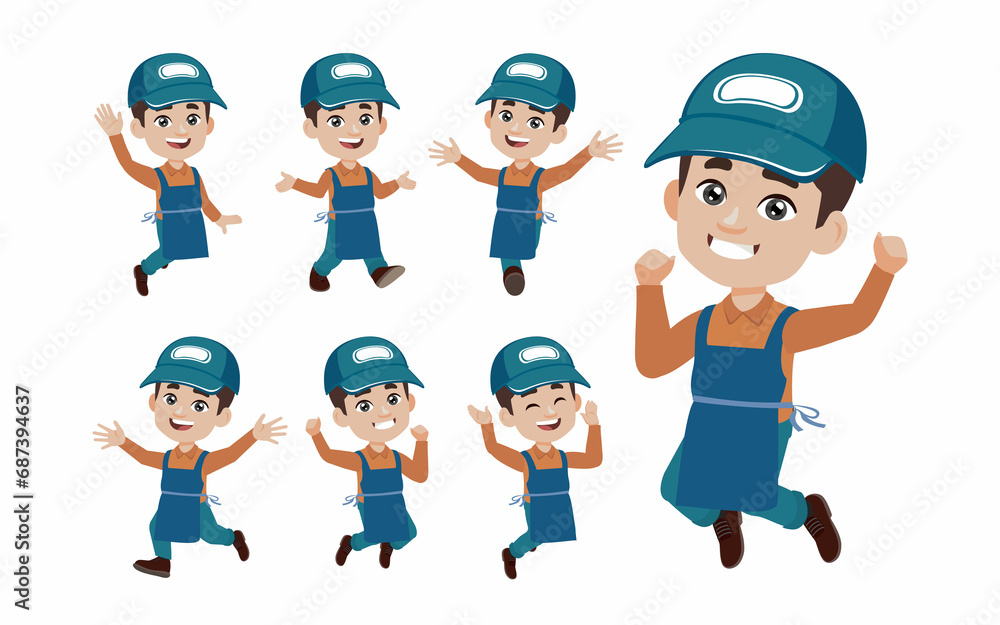 Set of cleaner with different poses Set of cleaner with different poses
